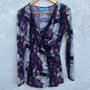 Y2K Purple Tie-Dye Long Sleeve Cowl Neck Top SZ XS Boho Grunge Fairy Goth